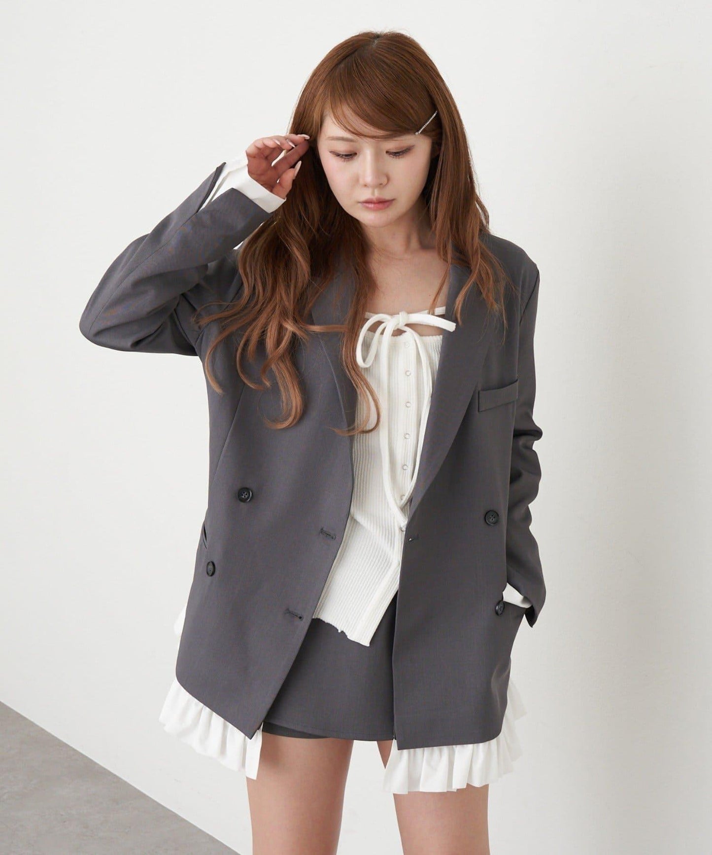 可成套穿搭 荷葉邊腰帶 夾克
