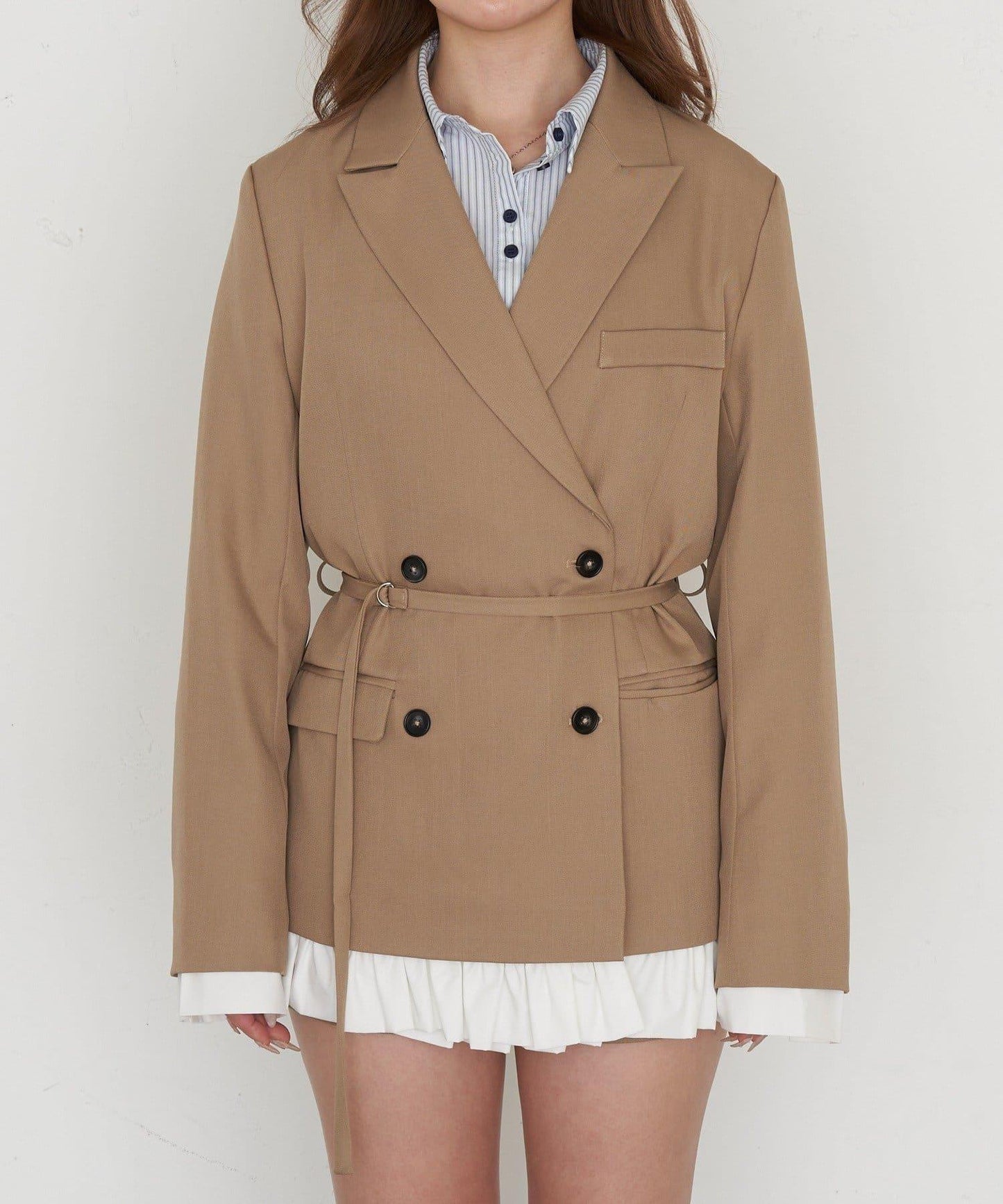 可成套穿搭 荷葉邊腰帶 夾克