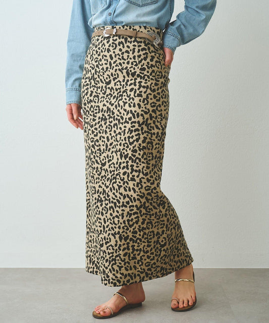 豹紋亞麻半身裙