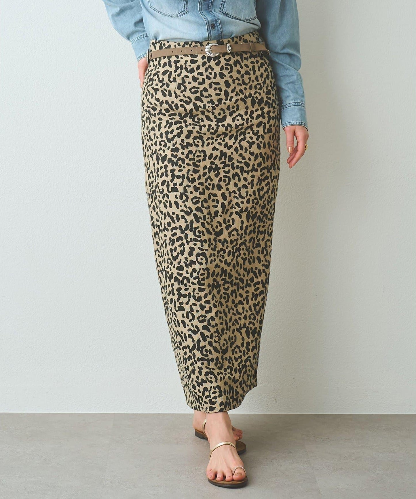 豹紋亞麻半身裙