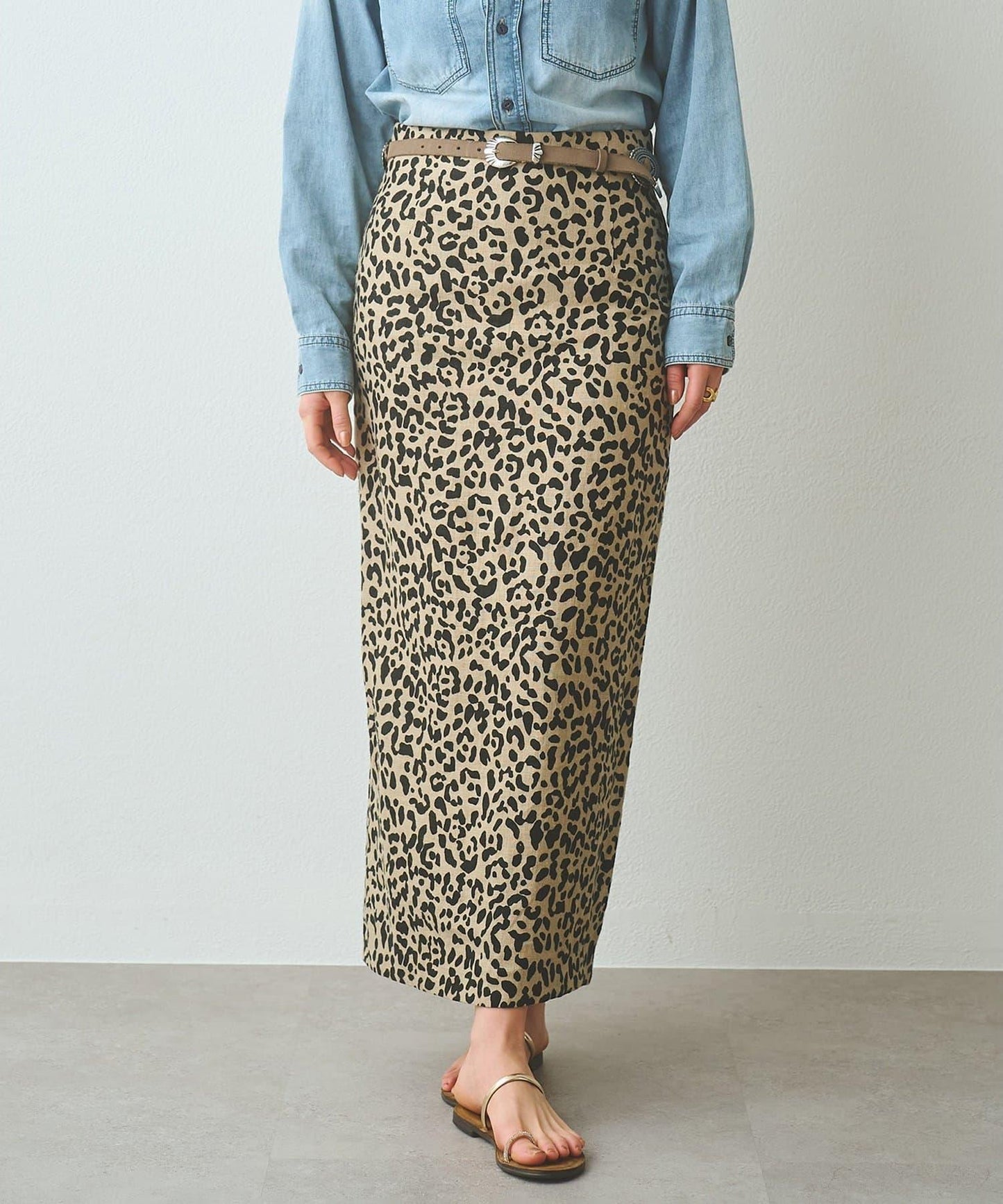 豹紋亞麻半身裙