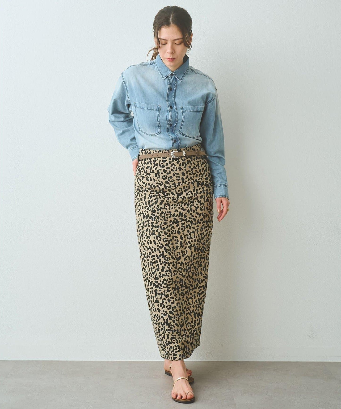 豹紋亞麻半身裙