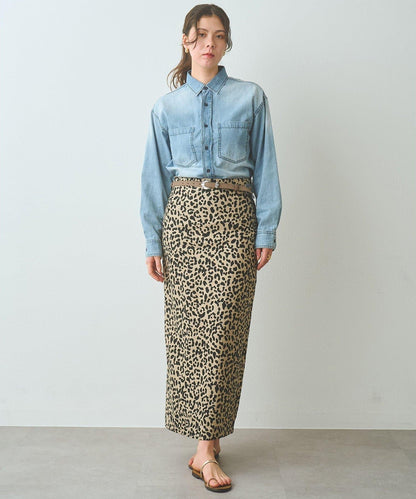 豹紋亞麻半身裙