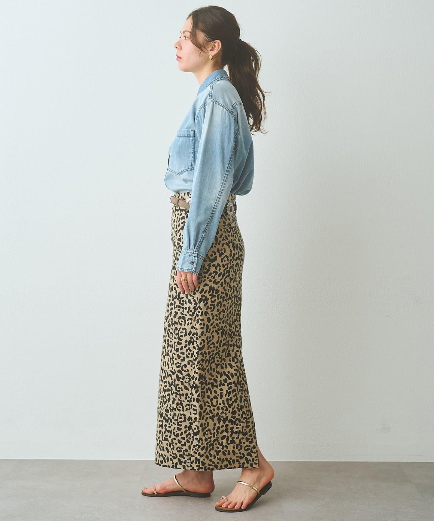 豹紋亞麻半身裙