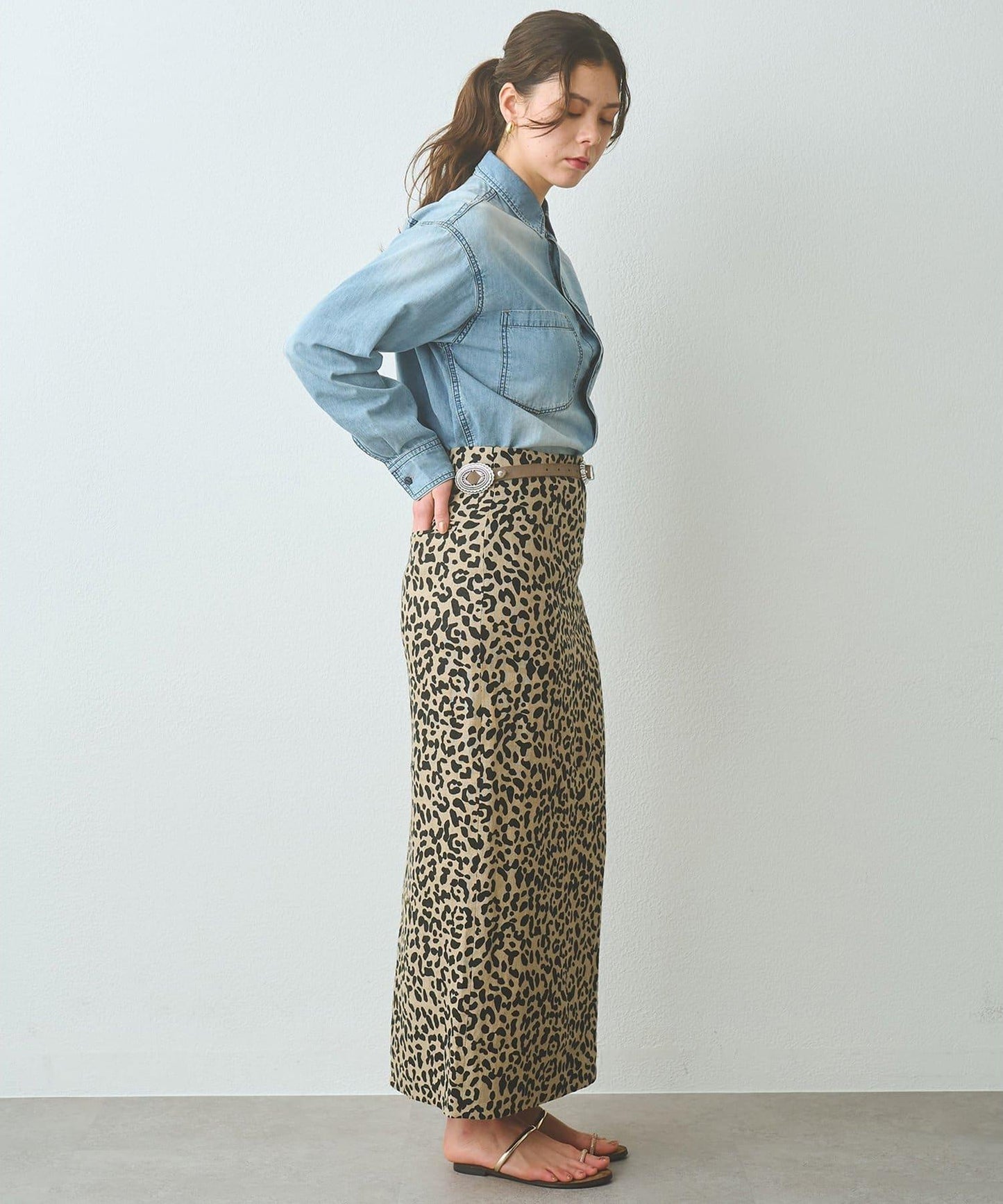 豹紋亞麻半身裙