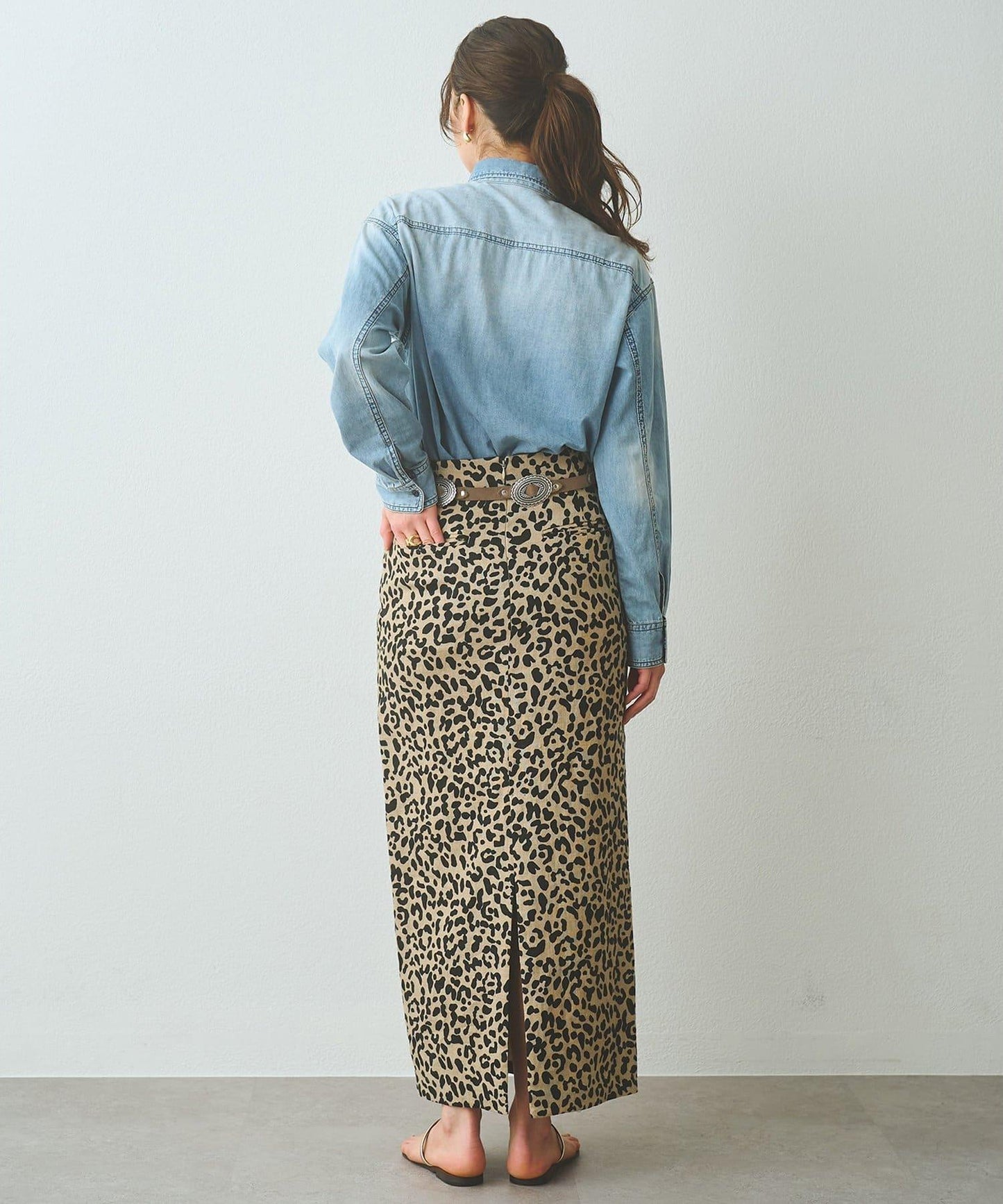 豹紋亞麻半身裙