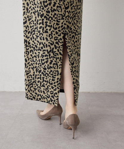豹紋亞麻半身裙