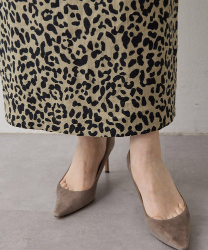豹紋亞麻半身裙