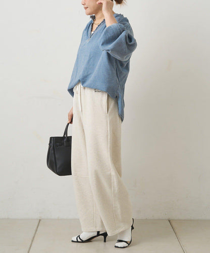 領口荷葉邊輕透牛仔襯衫