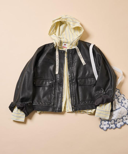 仿皮 2WAY 設計 短款夾克