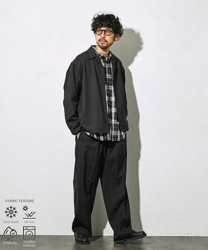 功能性面料 寬鬆 CPO襯衫＋闊腿休閒褲 速幹 涼感 防紫外線 可機洗 套裝