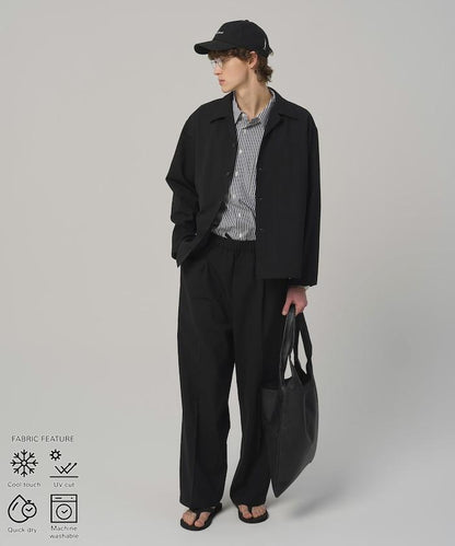 功能性面料 寬鬆 CPO襯衫＋闊腿休閒褲 速幹 涼感 防紫外線 可機洗 套裝