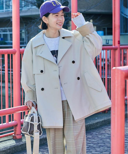 拼色 短款 傘擺設計 風衣