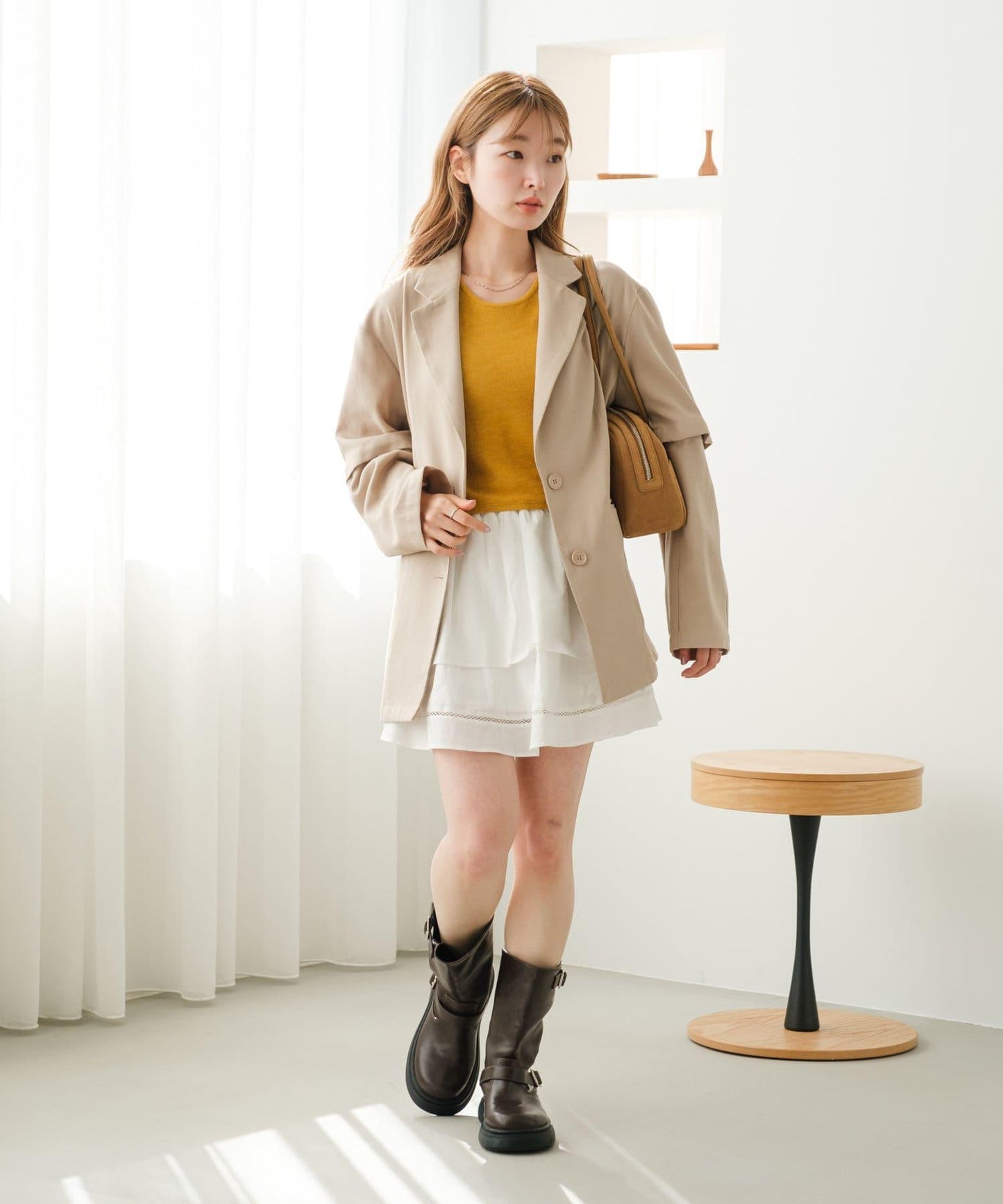 棉質荷葉邊迷你半身裙