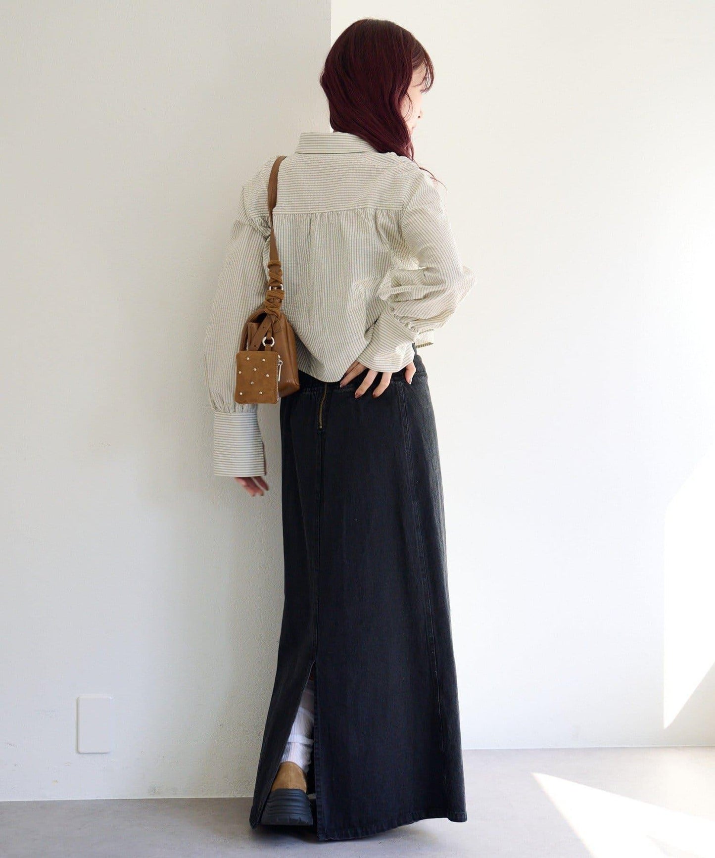 前蝴蝶結條紋襯衫