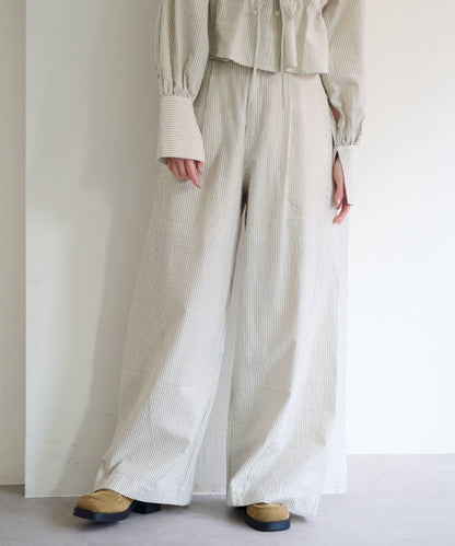 條紋翻蓋設計褲子