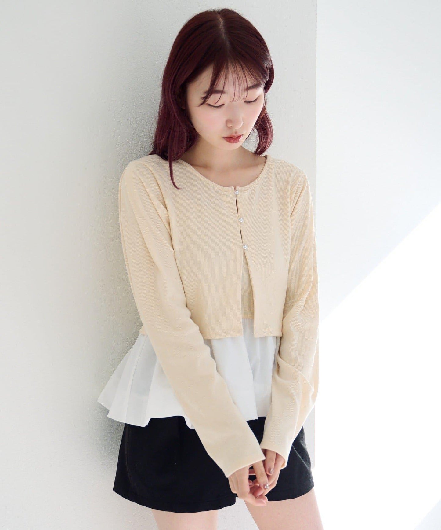 泡泡吊帶開衫套裝