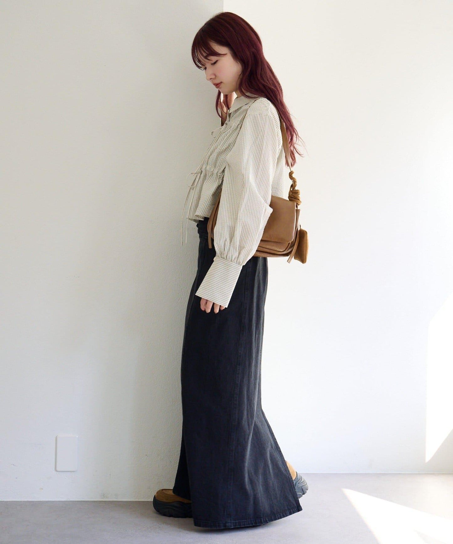 前蝴蝶結條紋襯衫