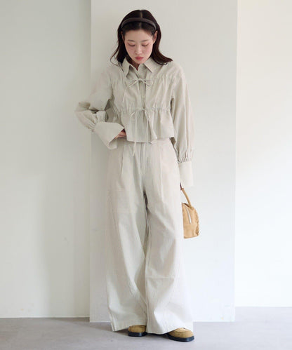 條紋翻蓋設計褲子