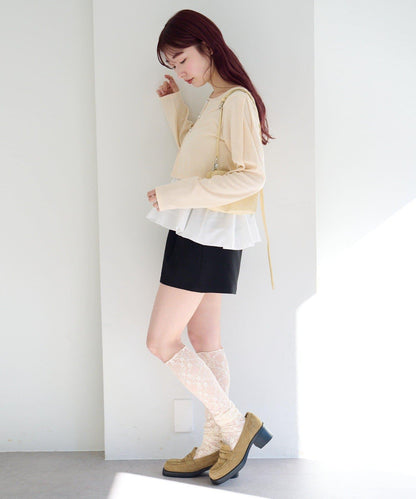 泡泡吊帶開衫套裝