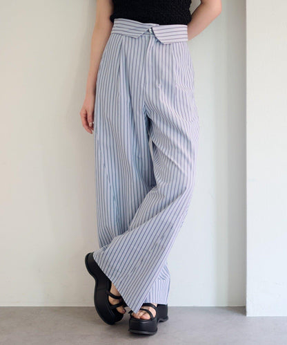 條紋翻蓋設計褲子