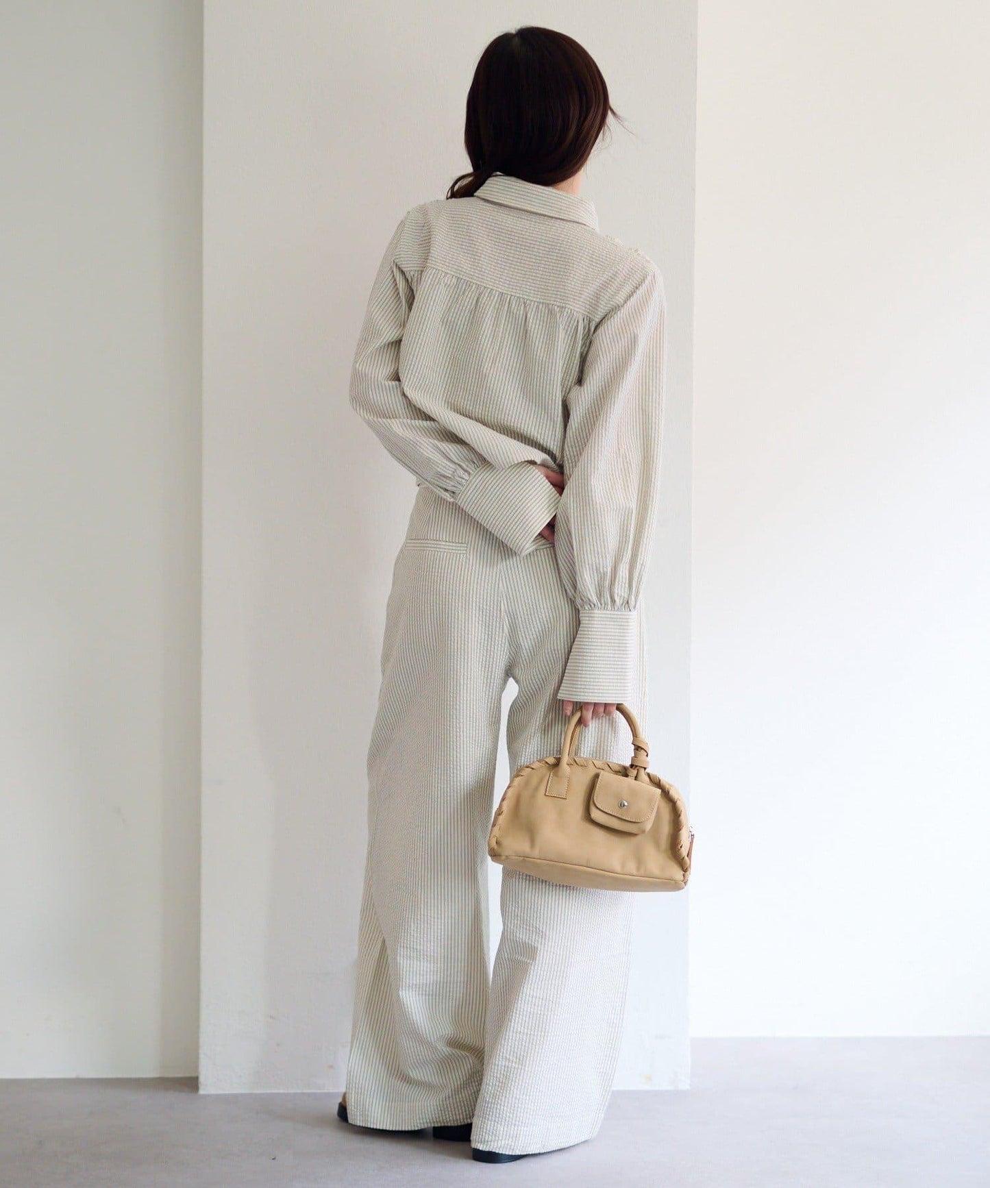 條紋翻蓋設計褲子