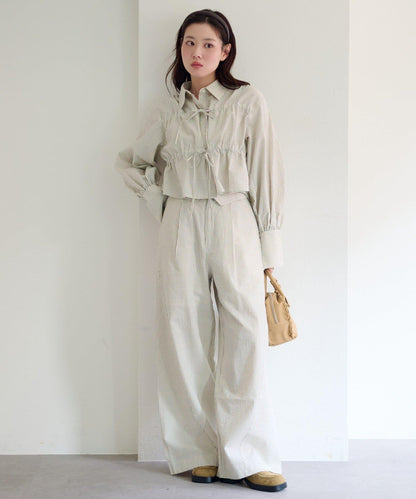 前蝴蝶結條紋襯衫