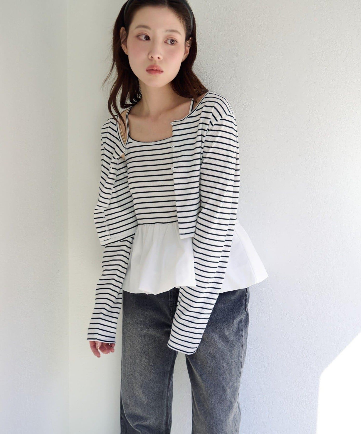 泡泡吊帶開衫套裝