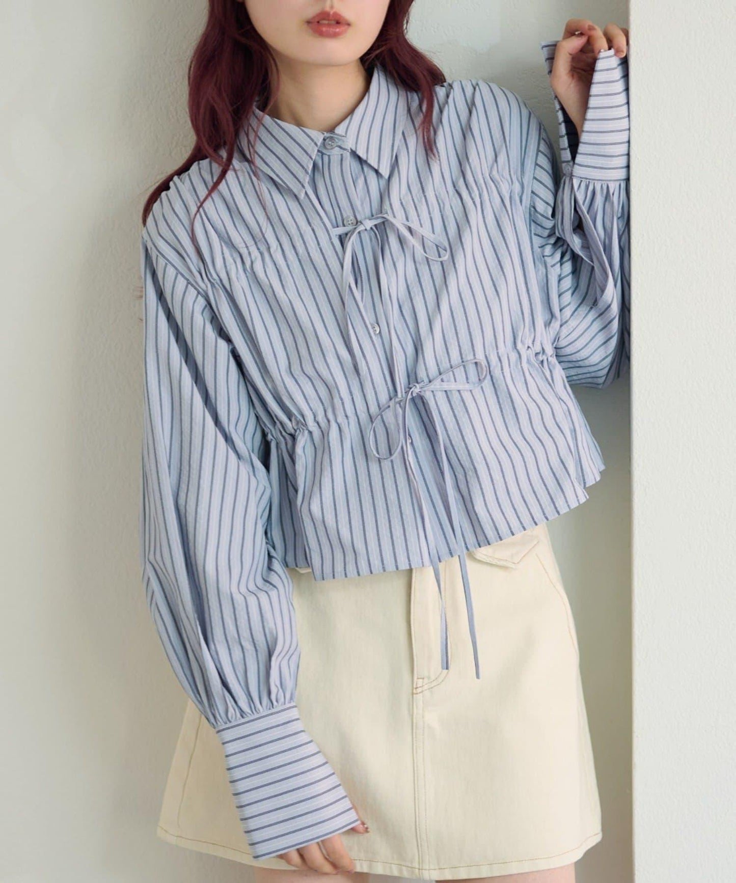 前蝴蝶結條紋襯衫