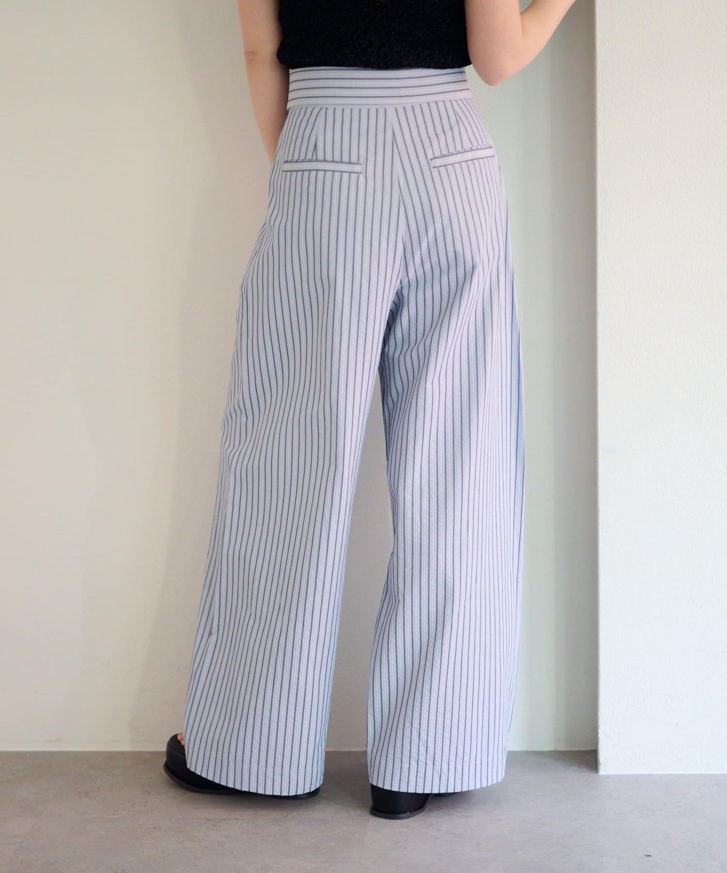 條紋翻蓋設計褲子
