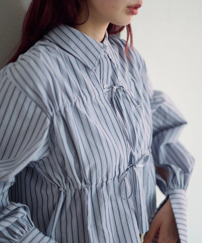前蝴蝶結條紋襯衫
