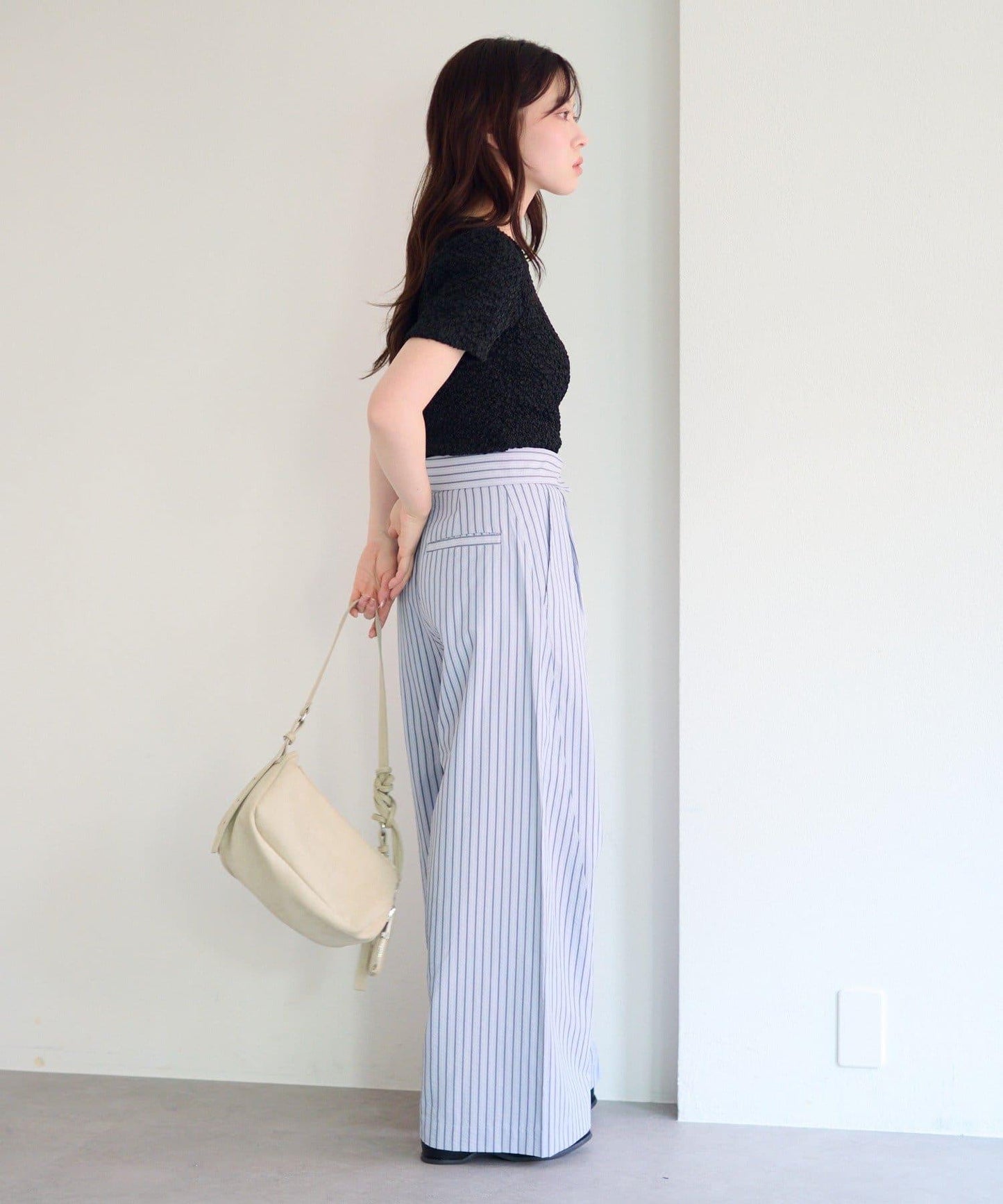 條紋翻蓋設計褲子