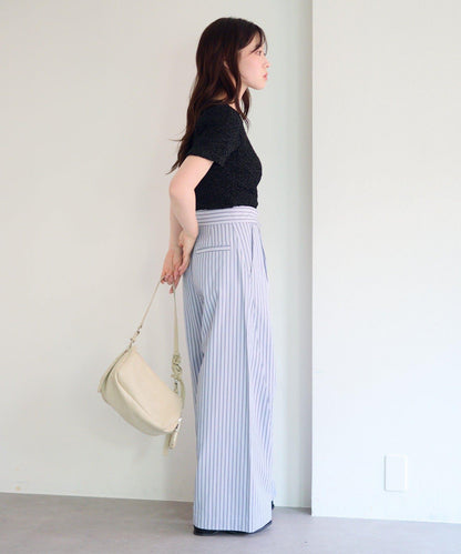 條紋翻蓋設計褲子