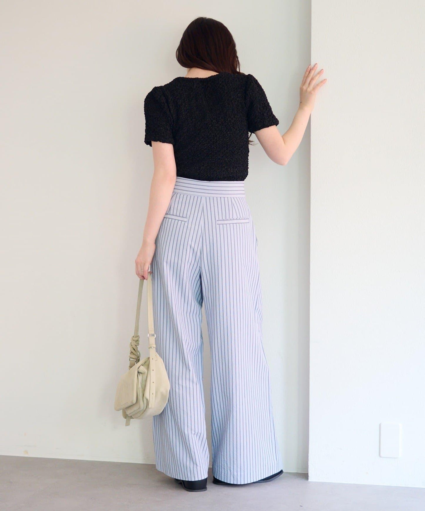 條紋翻蓋設計褲子