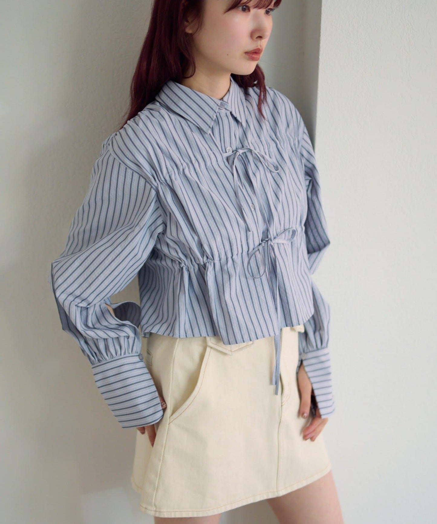 前蝴蝶結條紋襯衫