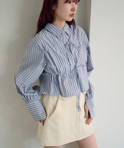 前蝴蝶結條紋襯衫