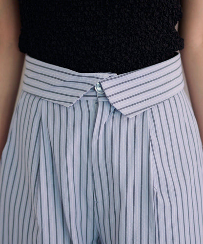 條紋翻蓋設計褲子