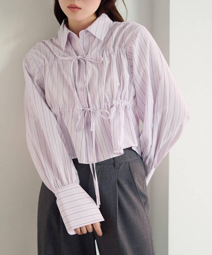 前蝴蝶結條紋襯衫