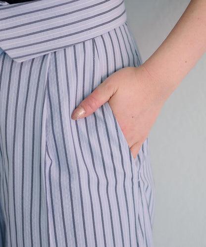 條紋翻蓋設計褲子