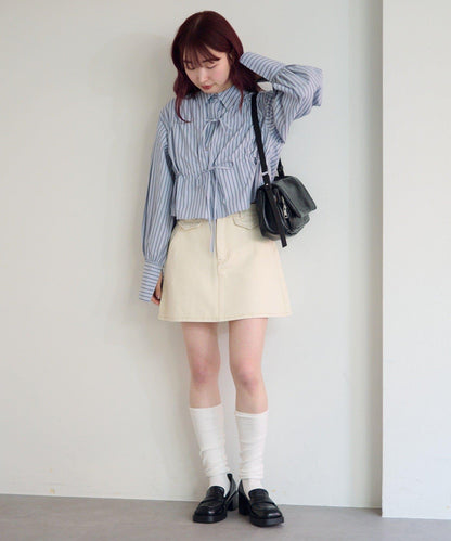 前蝴蝶結條紋襯衫