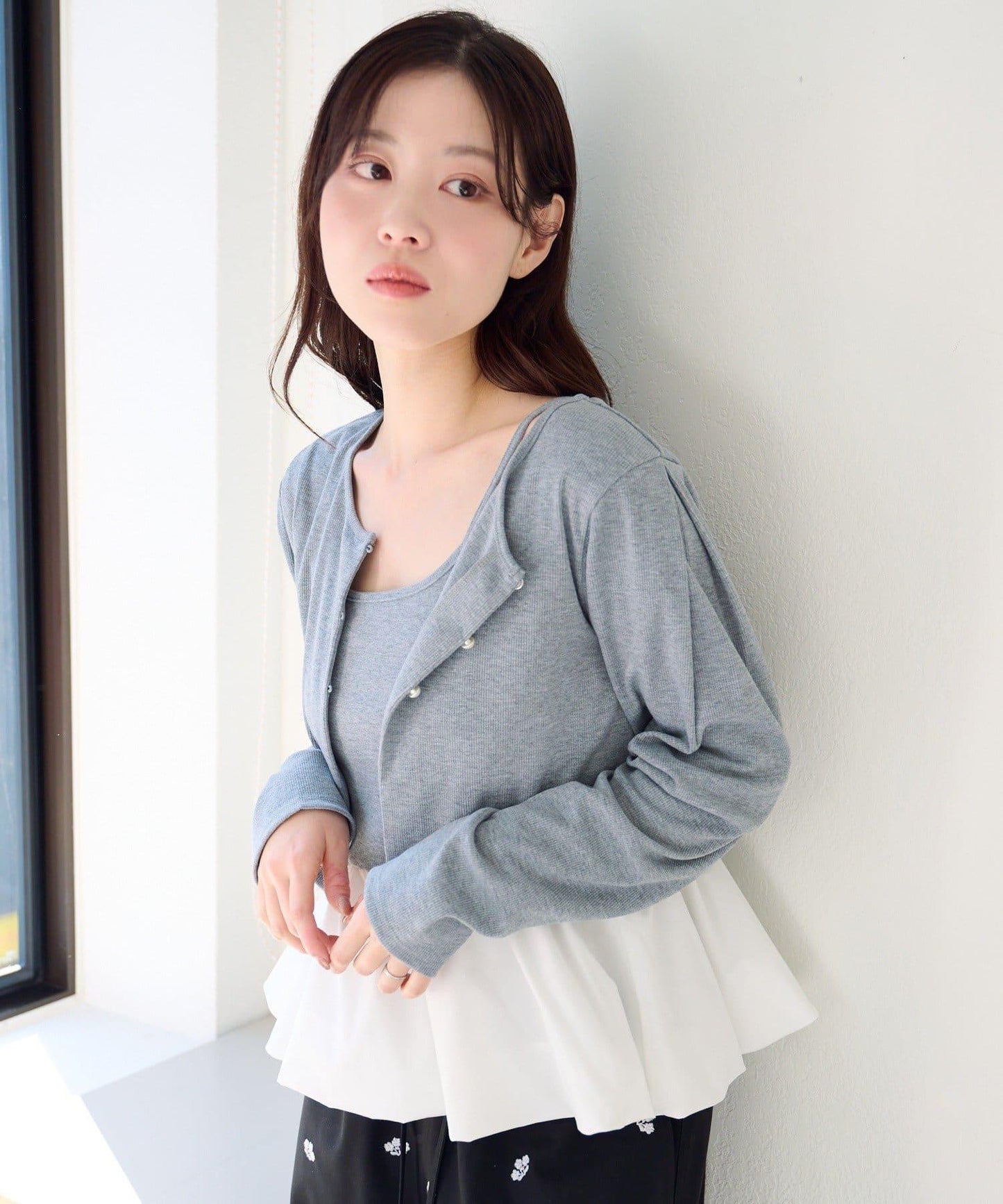 泡泡吊帶開衫套裝