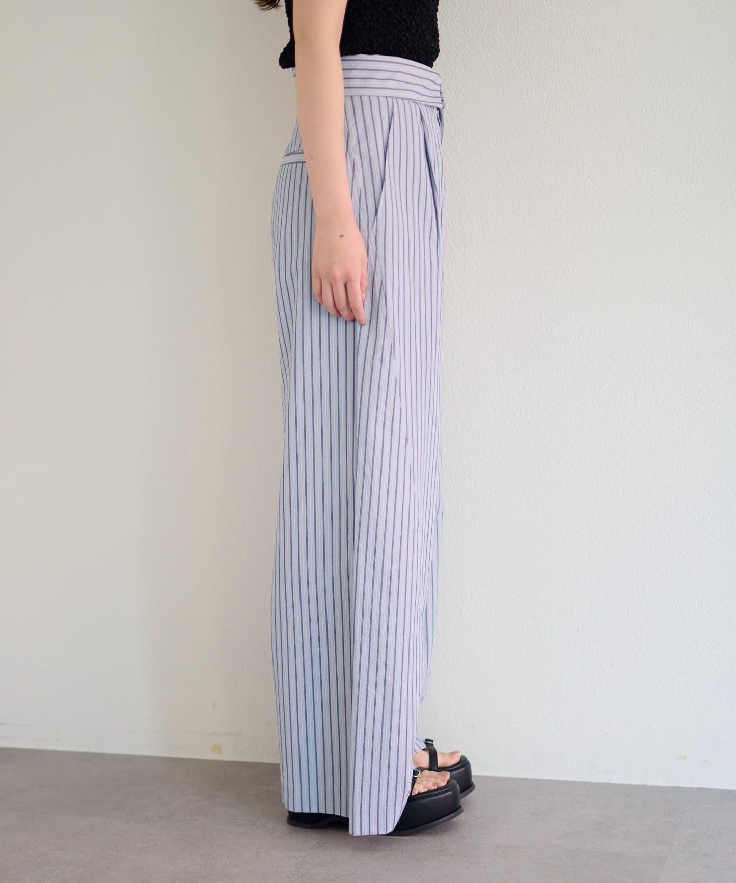 條紋翻蓋設計褲子