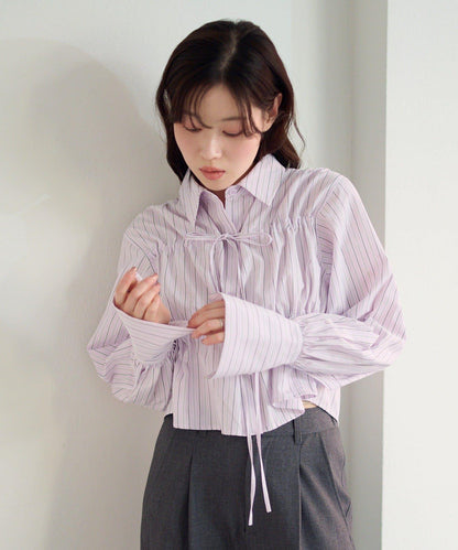 前蝴蝶結條紋襯衫