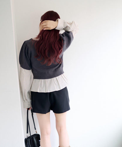 拼接蝴蝶結設計套頭上衣