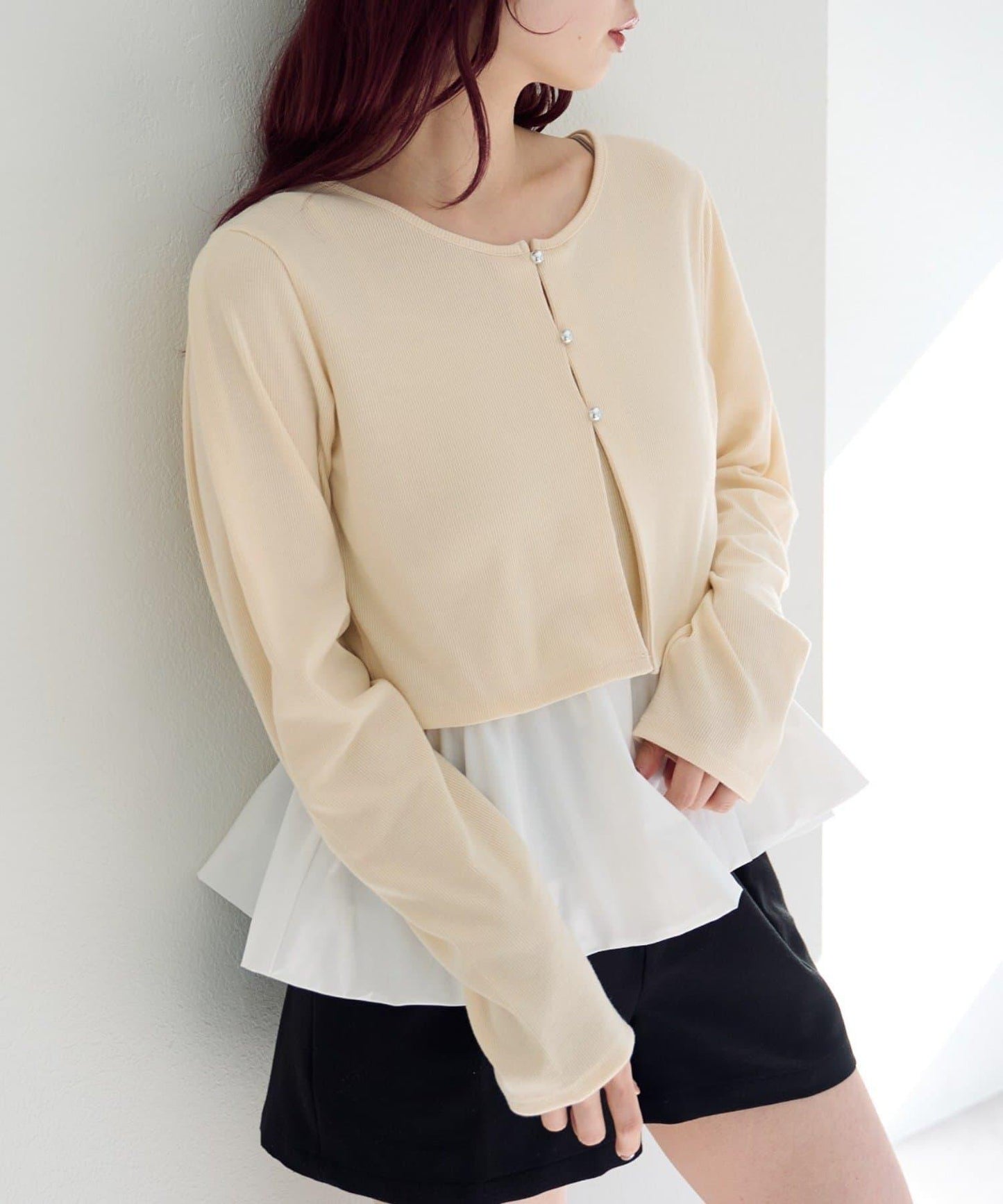 泡泡吊帶開衫套裝