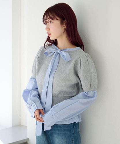 拼接蝴蝶結設計套頭上衣