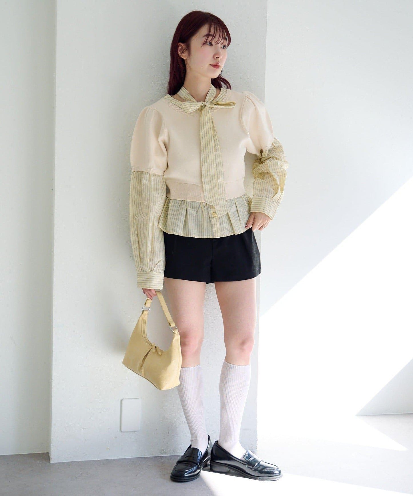 拼接蝴蝶結設計套頭上衣