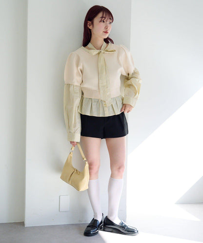 拼接蝴蝶結設計套頭上衣