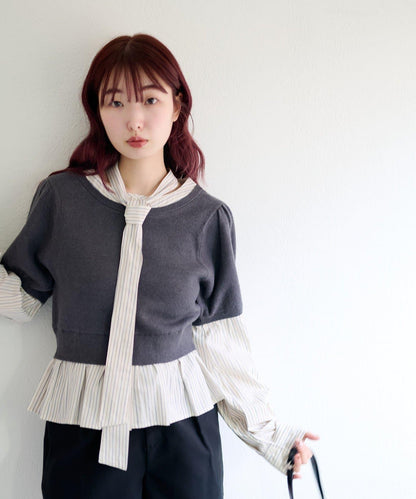 拼接蝴蝶結設計套頭上衣