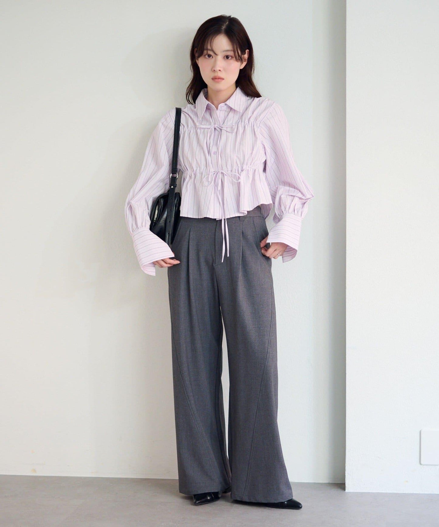 前蝴蝶結條紋襯衫